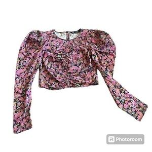 Zara floral cropped cinched blouse